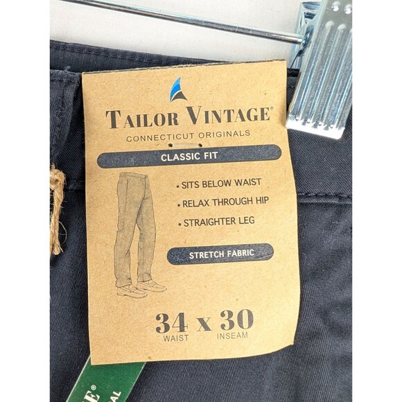 Tailor Vintage Pants Mens 34x30 Navy Blue Straight Leg Relaxed Chino - Picture 5 of 9